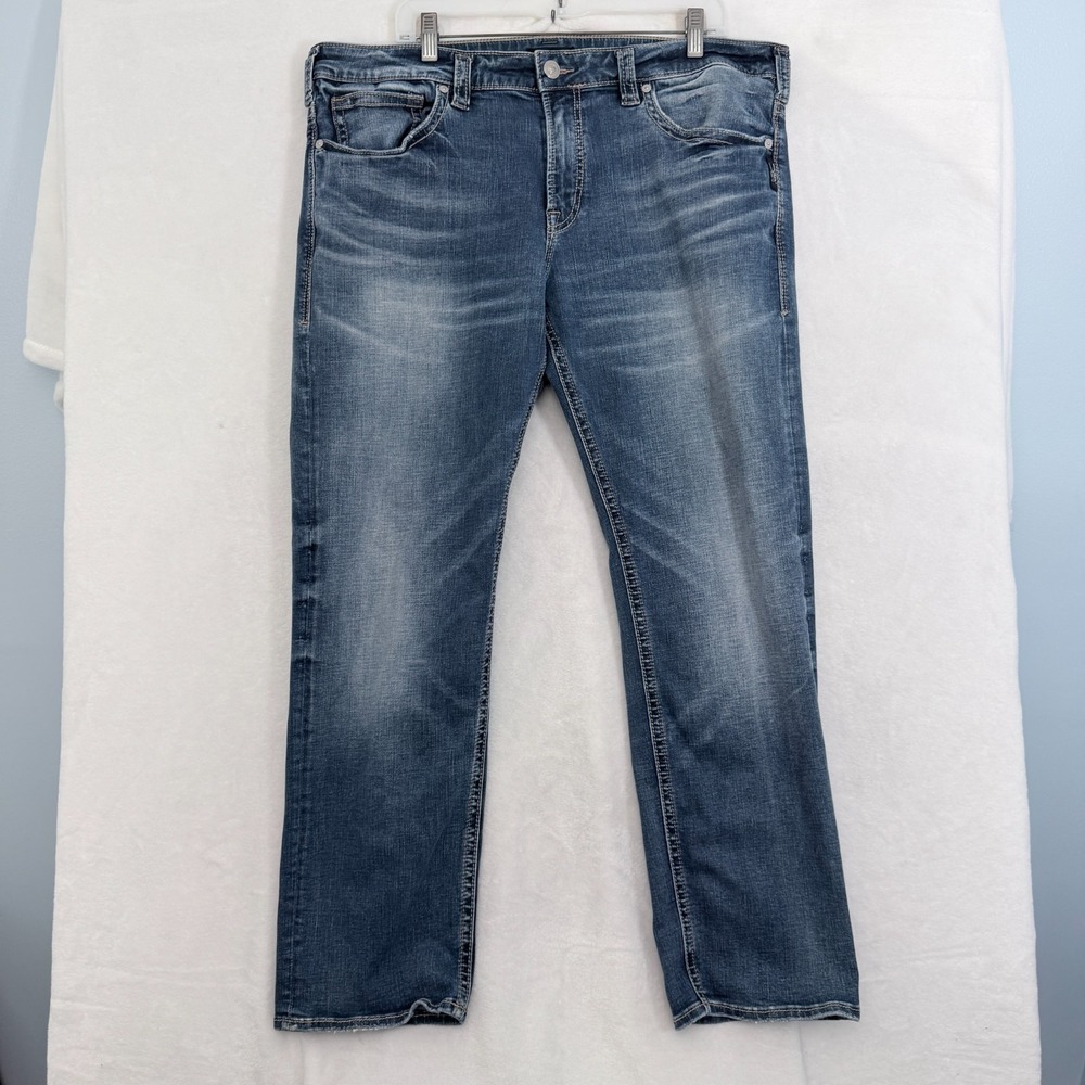 Silver Jeans Co Eddie Jeans 36x30 Blue Straight Leg Whisker Stretch
